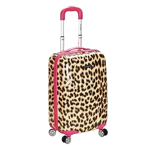 Rockland Safari - Equipaje rígido con ruedas giratorias, equipaje de mano de 20", leopardo rosa