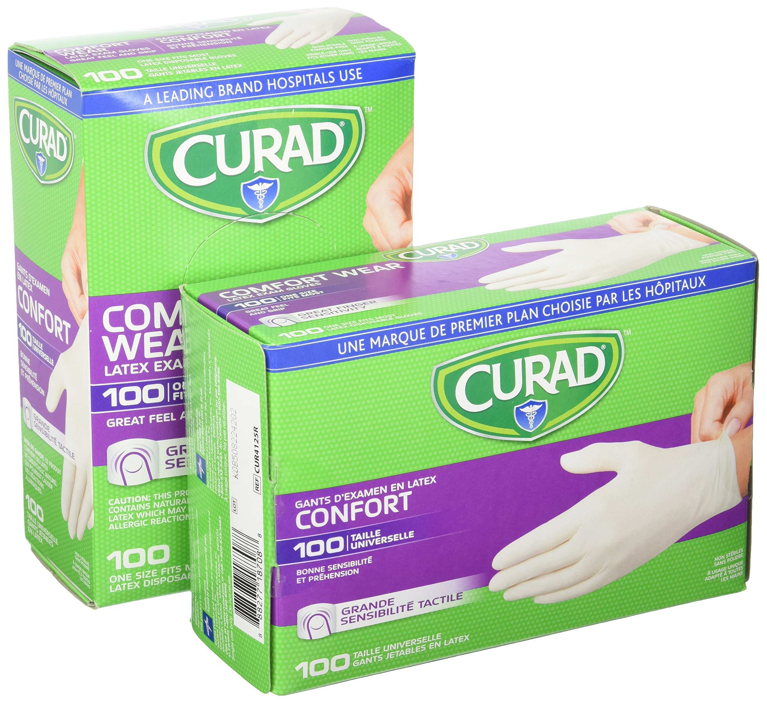 Curad 200 guantes de examen de látex, talla única (2 paquetes de 100) CUR4125R