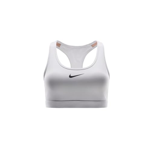 Nike Swoosh Sujetador deportivo acolchado de sujeción media, Mujer, Blanco/Malva piedra/Negro, S