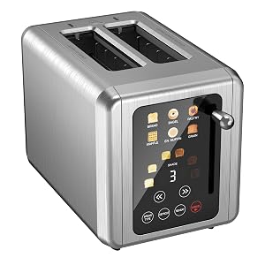WHALL(R) Tostadora con pantalla táctil de 2 rebanadas, Tostadora con temporizador digital de acero inoxidable, 6