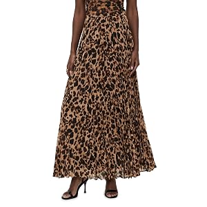 L'AGENCE Falda larga plisada Torin para mujer, leopardo Amur marrón, 8