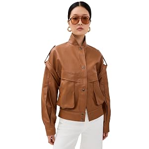 Lioness Madame Bomber Chaqueta de Piel sintética para Mujer, Camel, S