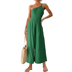 ANRABESS Mujer Verano Correas Un Hombro Cintura Alta Vestido Casual Pierna Ancha Li