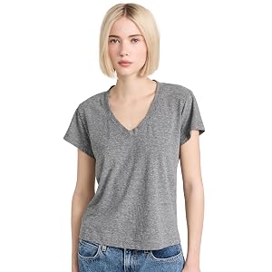 Perfectwhitetee Camiseta Hendrix de algodón con cuello en V para mujer, gris jaspeado, L