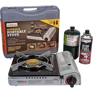 Estufa de campamento de combustible dual Grill Boss - Estufas portátiles de butano y propano de 12,000 BTU para