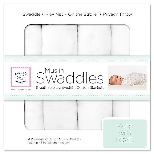SwaddleDesigns Mantas de muselina de algodón, juego de 4, mantas de recepción para