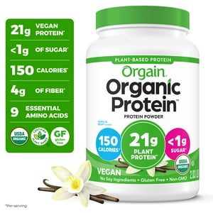 Orgain Proteína vegana orgánica en polvo, vainilla - 21 g de proteína vegetal, 6 g de prebio