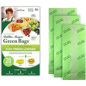 Debbie Meyer, Paquete de 20 bolsas verdes (8M, 8L, 4XL) | Las bolsas de almacenamiento reutilizables mantienen la fruta