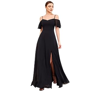 Ever-Pretty Vestido de noche de tul con lentejuelas y cuello en V para mujer, manga corta, Bidycon Maxi