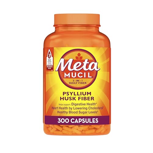 Metamucil, cápsulas de fibra compatibles con GLP-1 de cáscara de psyllium, 300 cápsulas, Fib 3 en 1