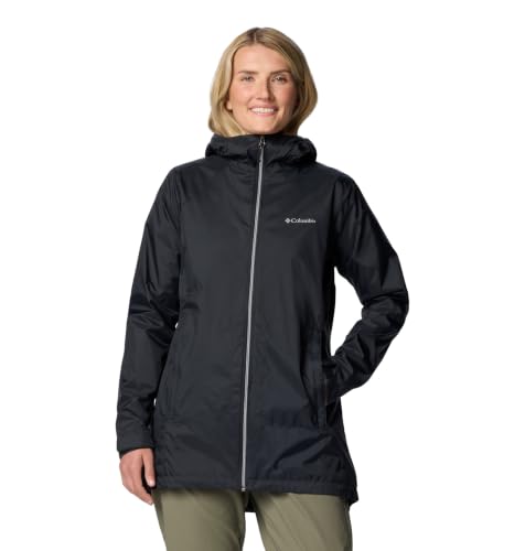 Columbia Switchback II - Chaqueta impermeable larga con forro para mujer, color negro, talla mediana