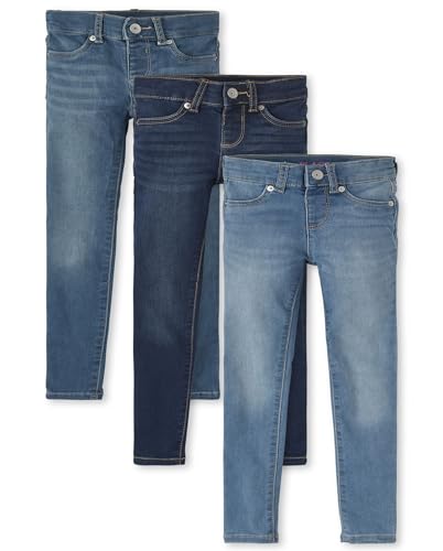 The Children's Place Jeggings de mezclilla elásticos para niñas, paquete de 3, lavado Vaile, 14