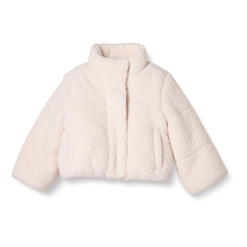 Amazon Essentials Chaqueta acolchada corta con cremallera completa para niña, forro polar Sherpa, color claro