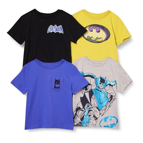 Amazon Essentials Camisetas de manga corta para niño, jersey de algodón, paquete de 4, Batma