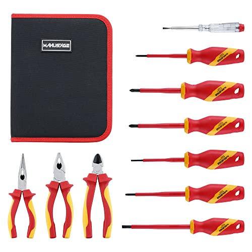 Manusage Juego de destornilladores aislados para electricista con funda, Phillips, ranurado, Ma