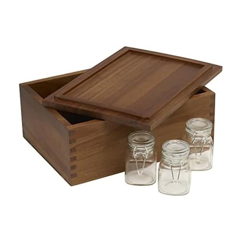 Gourmet Basics Caja de almacenamiento de hierbas con tarros de cristal, 11 x 8 x 4,5 pulgadas