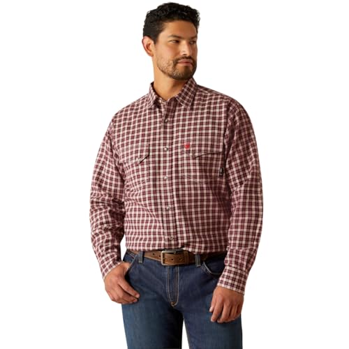 Ariat Camisa de trabajo resistente al fuego con cierre de cabrestante para hombre, ventana Malbec, mediana