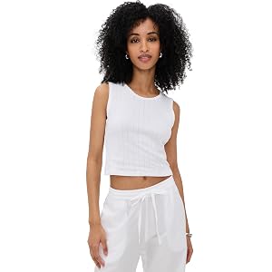 Leset Pointelle Camiseta sin Mangas para Mujer, Blanco, XL