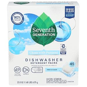 Paquetes de detergente para lavavajillas de séptima generación Free & Clear para platos brillantes