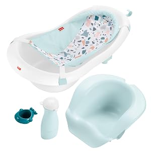 Fisher-PriceTM Baño para bebés y niños pequeños Bañera 4 en 1 con asiento y cabestrillo con infante extraíble