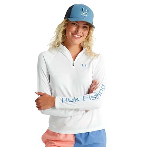 HUK Mujer Icon X Sudadera con Capucha, Camisa de Pesca con protección Solar para Mujer, Blanco, X-