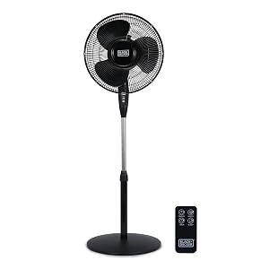 BLACK+DECKER Ventilador de pedestal oscilante de pie de 16" con control remoto, oscilación de 90 grados
