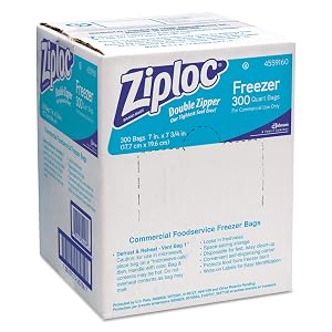 Ziploc 696187 Bolsas para congelador con doble cremallera, 1 cuarto de galón, 2,7 mil, 7 x 7 3/4, transparente con etiqueta,
