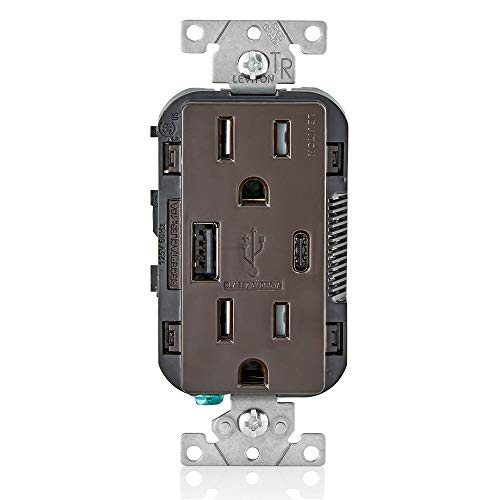 Cargador de pared USB tipo A y tipo C Leviton T5633-B con salida a prueba de manipulaciones de 15 A