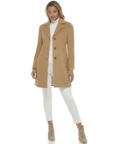 Calvin Klein Abrigo clásico de mezcla de lana para mujer, Camel Classic, 12