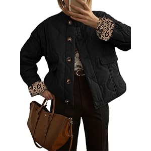 Dokotoo Ropa de invierno para mujer Casual manga larga con botones leopardo Puffer