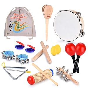 Juego de instrumentos musicales de madera para niños de 1 a 3 años, kit de percusión para niños de 16 piezas con