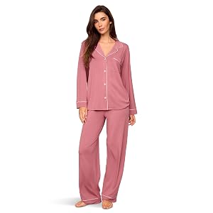 Eberjey Conjunto de pijama largo modal Gisele TENCELTM para mujer Rubor baya/Marfil Entrepierna pequeña: