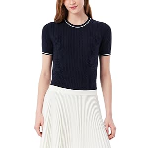 Lacoste Jersey de punto de ochos de manga corta para mujer, harina, 2