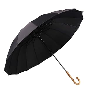 Paraguas negro de bambú ThreeH para lluvia, apertura automática, color sólido, moderno y sencillo