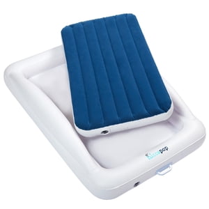 Hiccapop Cama inflable para niños pequeños con protectores de seguridad, cama de viaje para niños, color azul marino