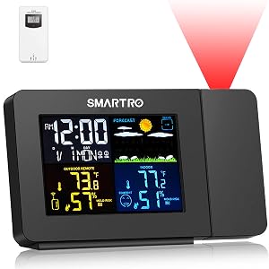 SMARTRO SC91 Projection Alarm Clock for Bedrooms with Weather Station, Wireless