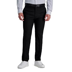 Kenneth Cole Reaction Pantalón de vestir cómodo y ajustado con frente plano para hombre, negro, 34 W x