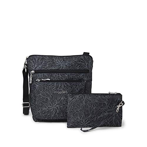 Baggallini Bolsos cruzados con bolsillo para mujer con Rfid, Midnight Blossom, talla única EE. UU.