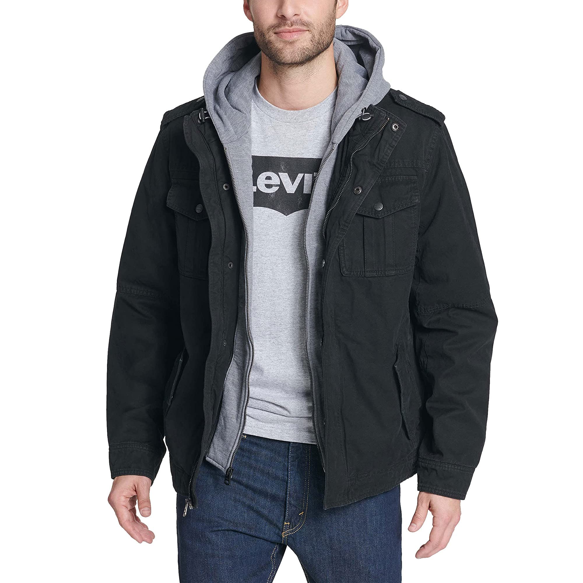 Levi's(R) Sudadera con capucha de dos bolsillos para hombre con pechera/capucha de jersey con cremallera y forro Sherpa B