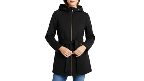Tommy Hilfiger Chubasquero Softshell con Capucha y cinturón para Mujer, Negro, XL