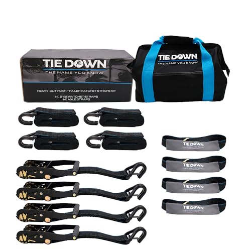 Correa de trinquete para remolque de automóvil de alta resistencia negra de 2 pulgadas x 8 pies, kit de 4 unidades - 1