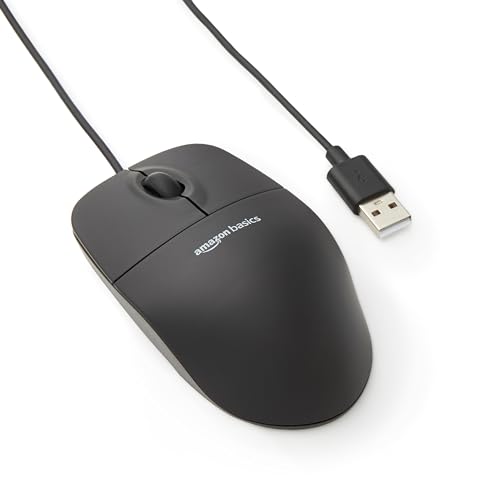 Ratón con cable USB de 3 botones Amazon Basics con seguimiento responsivo, Plug & Play, Co