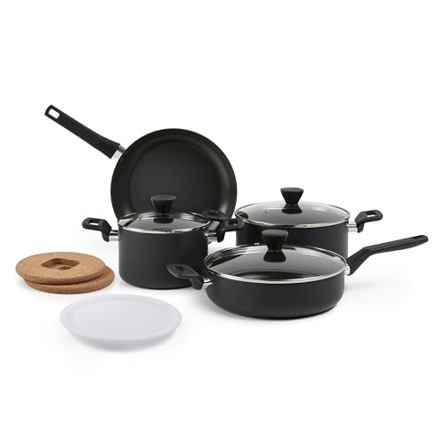 Amazon Basics Juego de utensilios de cocina apilables, antiadherentes, anodizados duros, de 10 piezas, aptos para horno