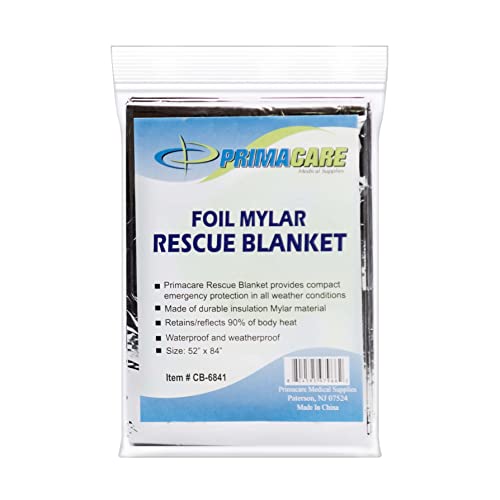 Primacare CB-6841 Manta térmica Mylar de aluminio de emergencia, 84" de largo x 52" de ancho
