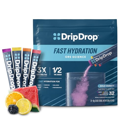 Paquete variado DripDrop Hydration Bold, paquetes de electrolitos, 32 unidades
