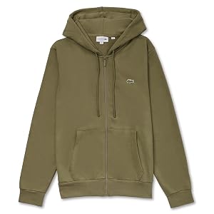 Lacoste Sudadera con capucha de punto para hombre, color caqui, talla grande