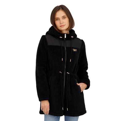 Reebok Chaqueta larga con cremallera de forro polar de doble cara para mujer, Negro, M