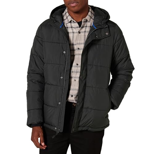 Amazon Essentials Abrigo acolchado pesado con capucha para hombre, negro, grande