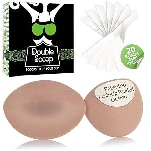 Insertos push-up Double Scoop(R) con tiras adhesivas de cinta adicional, implante mamario instantáneo
