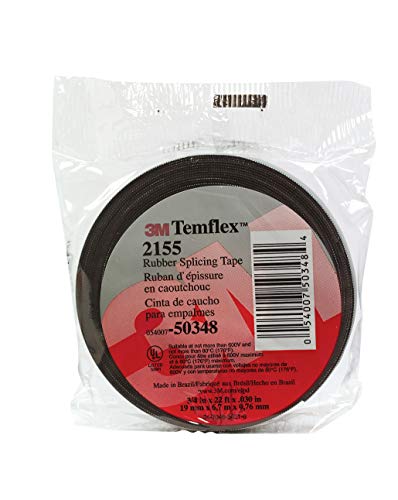 3M Temflex 2155 Cinta de empalme eléctrico de caucho, 3/4 pulg. x 22 pies, autofusible negra